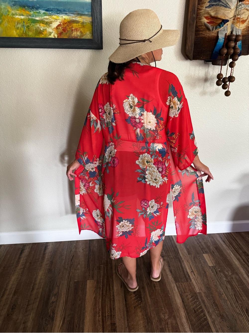 Forever 21 Coral Floral Lightweight Kimono